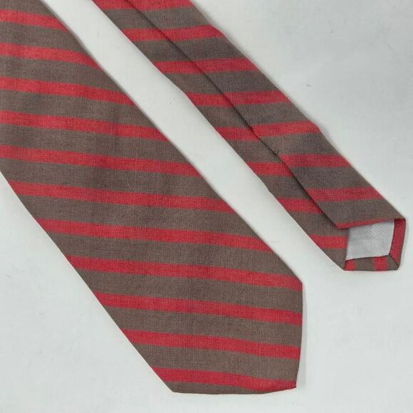 DIMITRI VINTAGE COTTON TIE TAN PINK STRIPE TEXTURED 3" X 55" - Picture 1 of 4